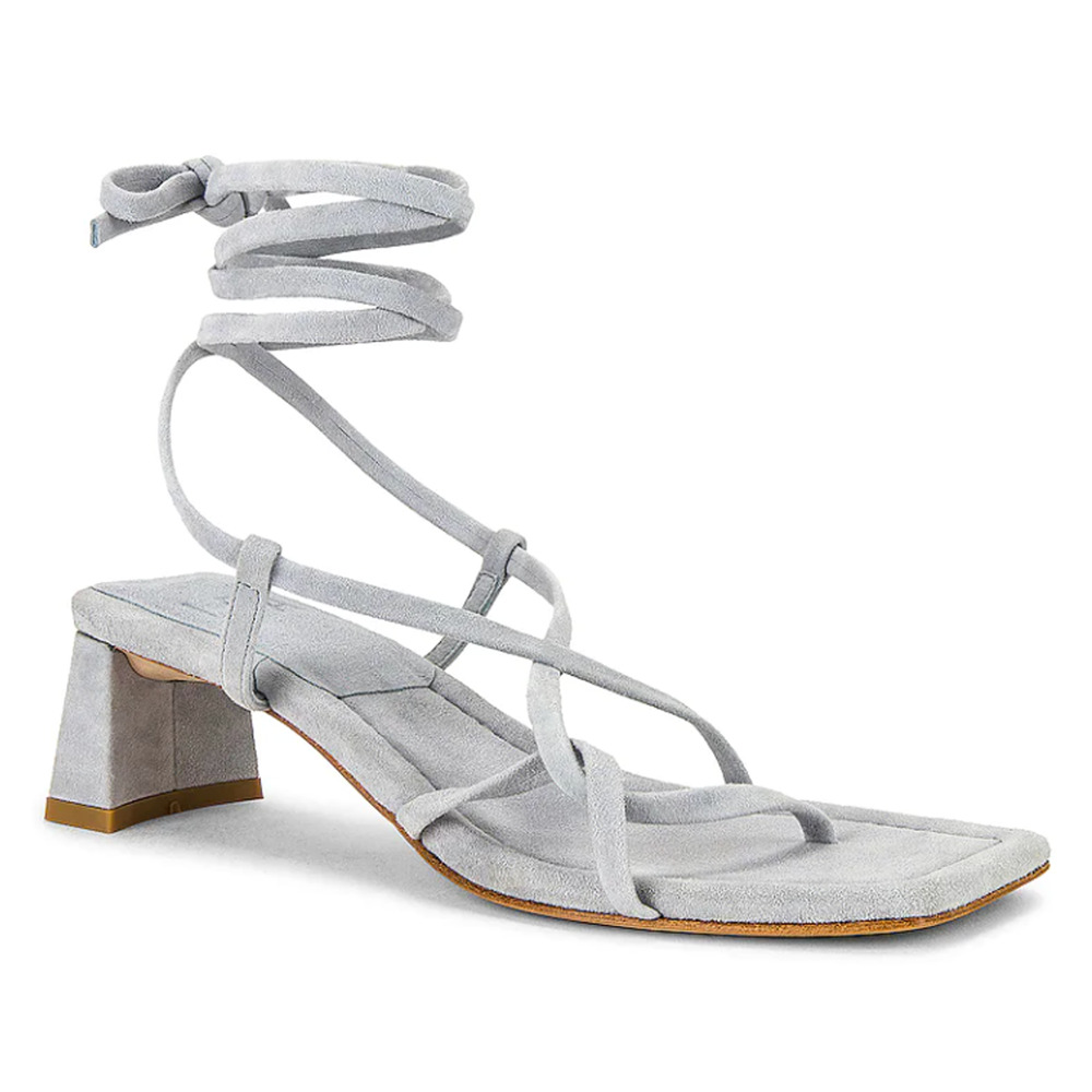 LPA Loren‎ Block Heel Sandals Gray Suede Leather Ankle Wrap Strappy Sz 9